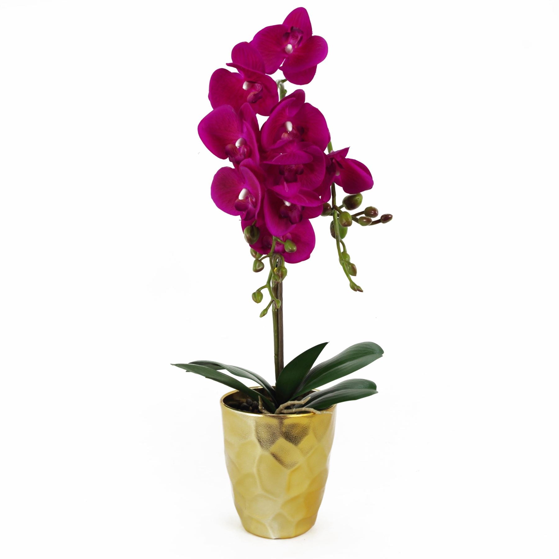 Artificial Orchid Plant Dark Pink Gold Pot 54cm-0