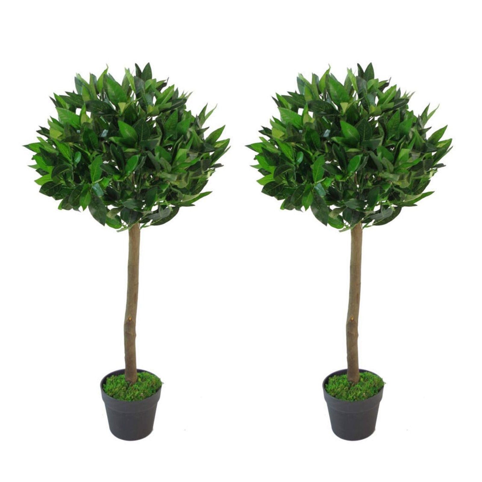 Artificial Bay Tree Pair Topiary Laurel Trees Green 90cm-0