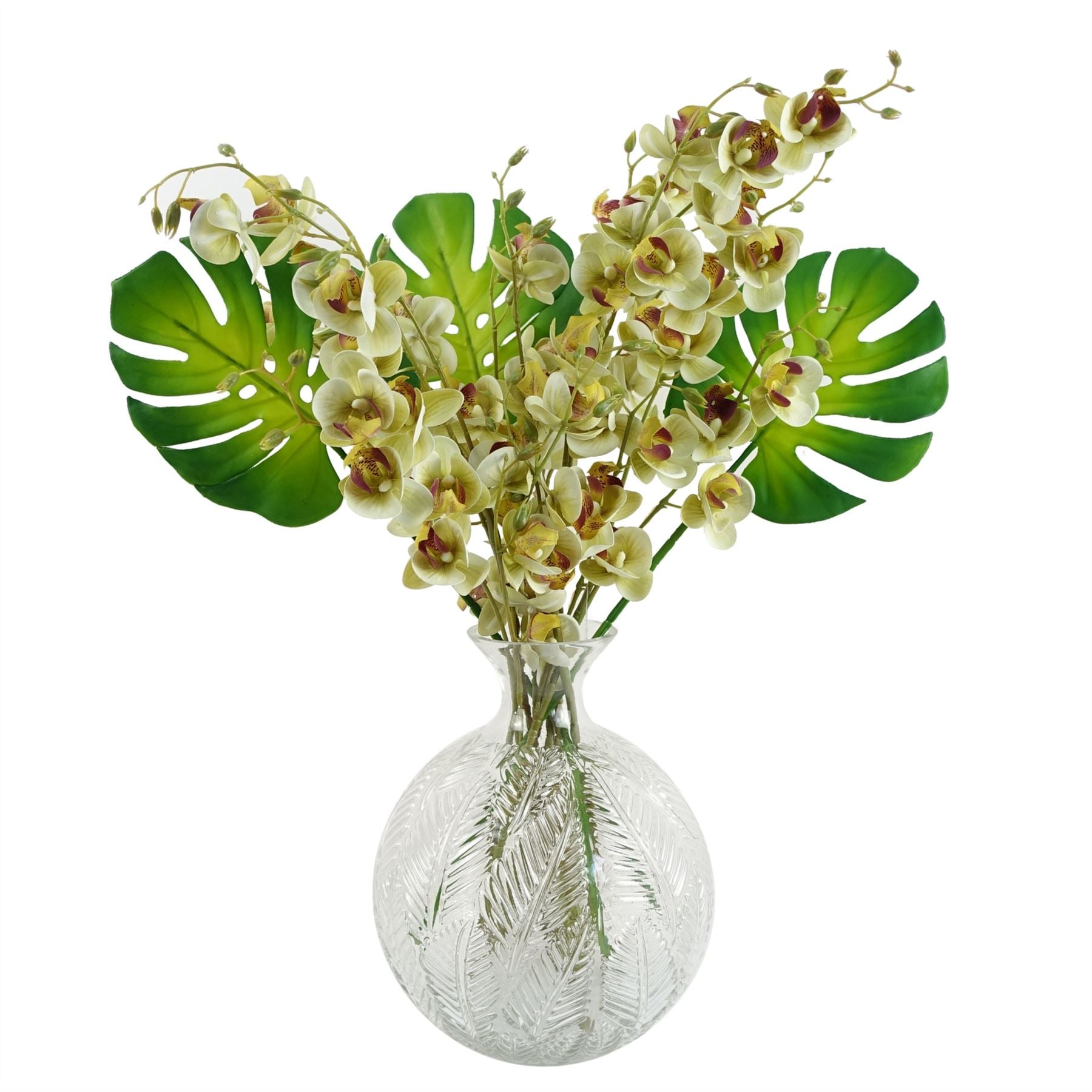 Glass Vase Clear Fern Print Glass Bottle Vase 26cm-1