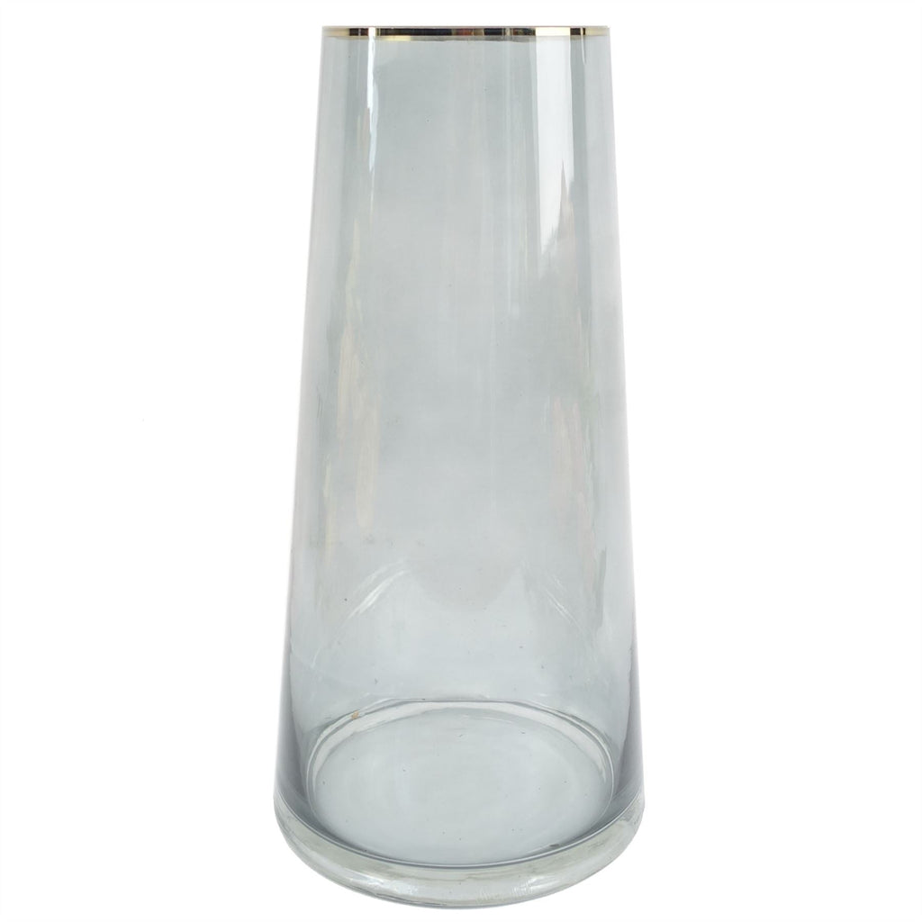 Glass Vase Gold Rim Smoke Grey Glass Vase 28cm-0