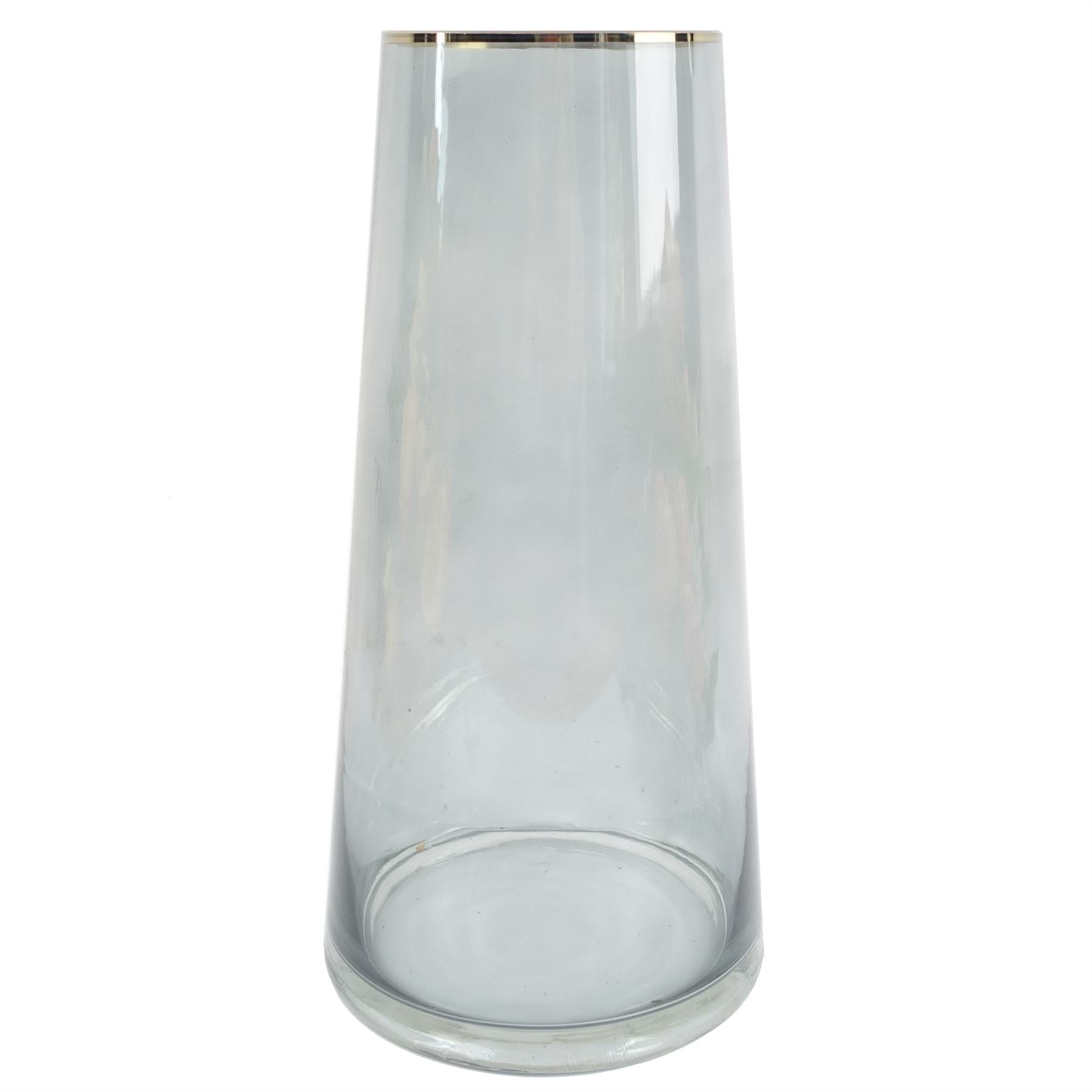 Glass Vase Gold Rim Smoke Grey Glass Vase 28cm-0