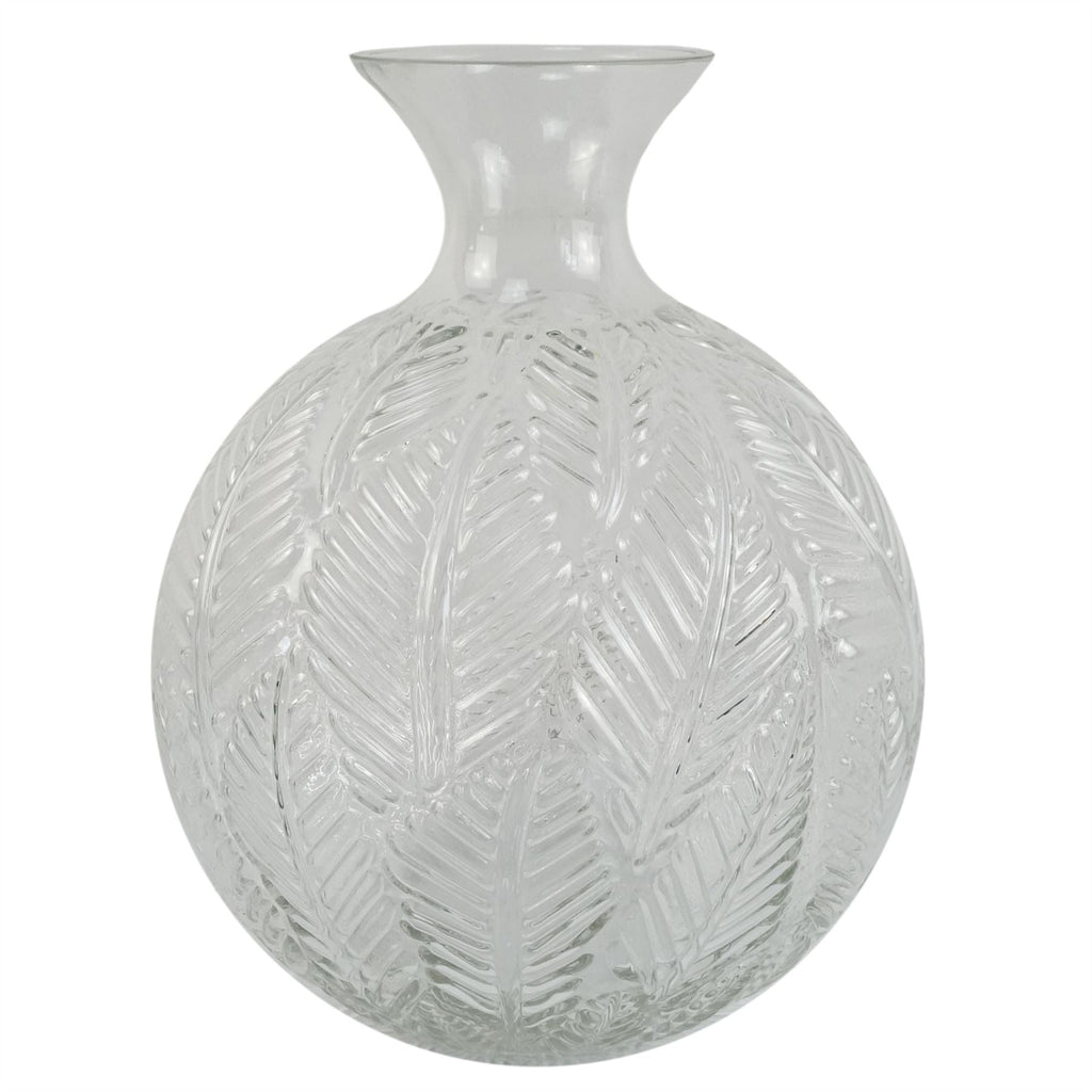 Glass Vase Clear Fern Print Glass Bottle Vase 26cm-0
