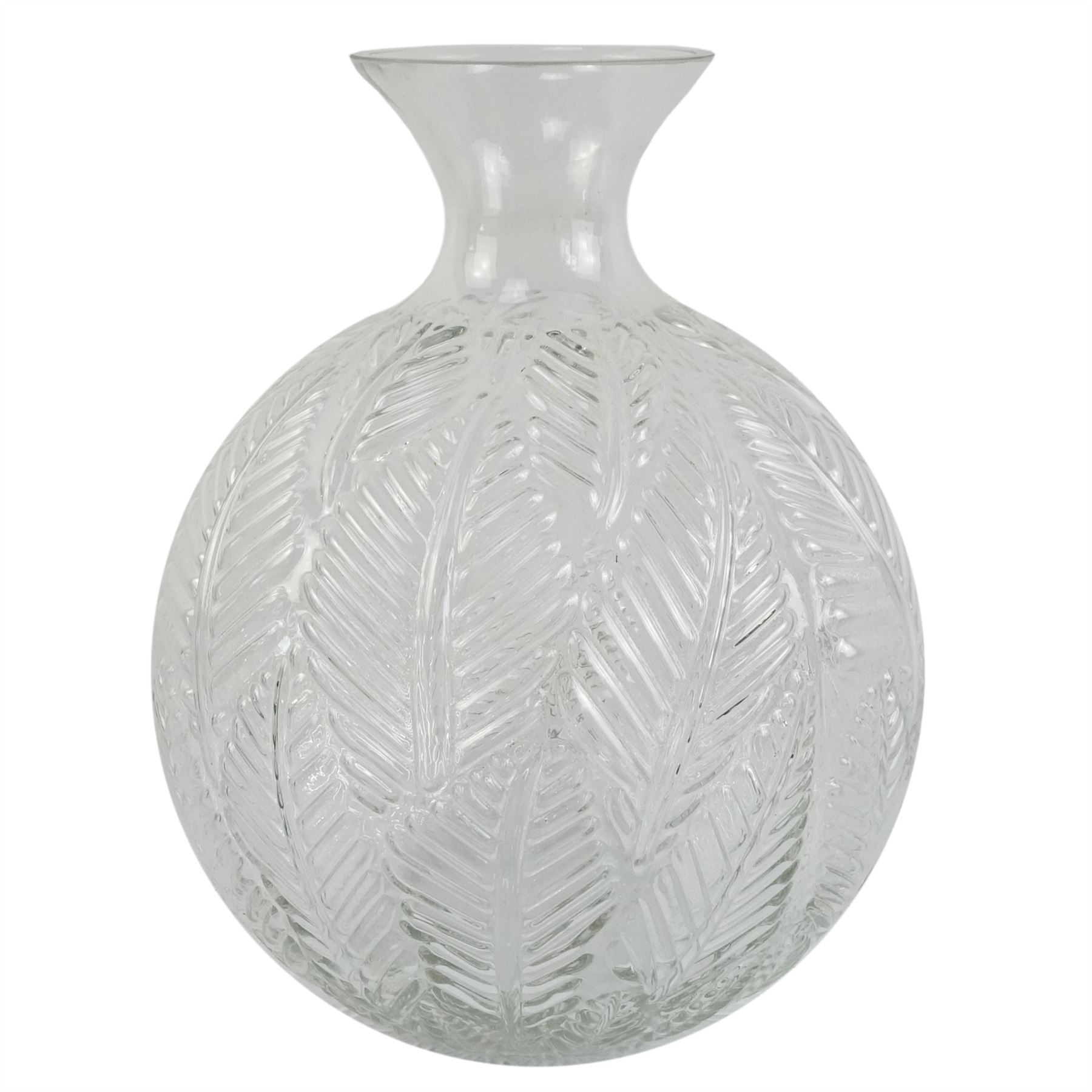 Glass Vase Clear Fern Print Glass Bottle Vase 26cm-0