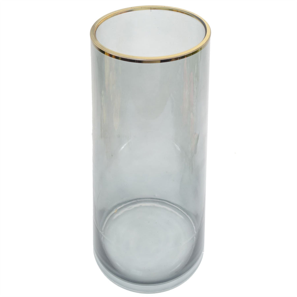 Glass Vase Gold Rim Smoke Grey Glass Vase 28cm-2